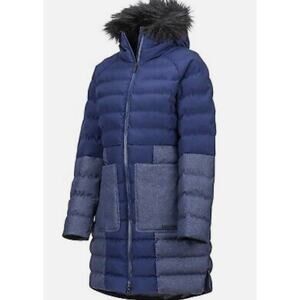 Marmot Women's Margaret Featherless Faux Fur Arctic Navy Puffer Jacket Blue L